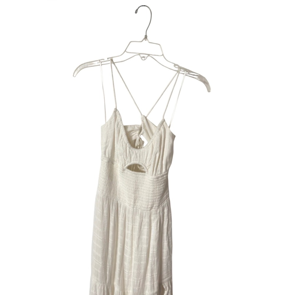 L*Space Womens White Smocked Tiered Maxi Dress Keyhole Cutout Slit Medium - Picture 3 of 10